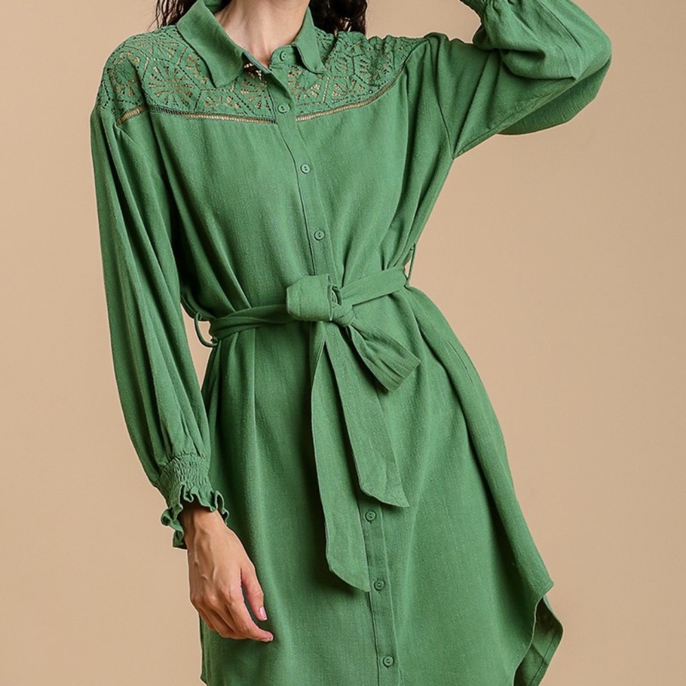 Umgee Dark Sage Shirt Dress | NWT